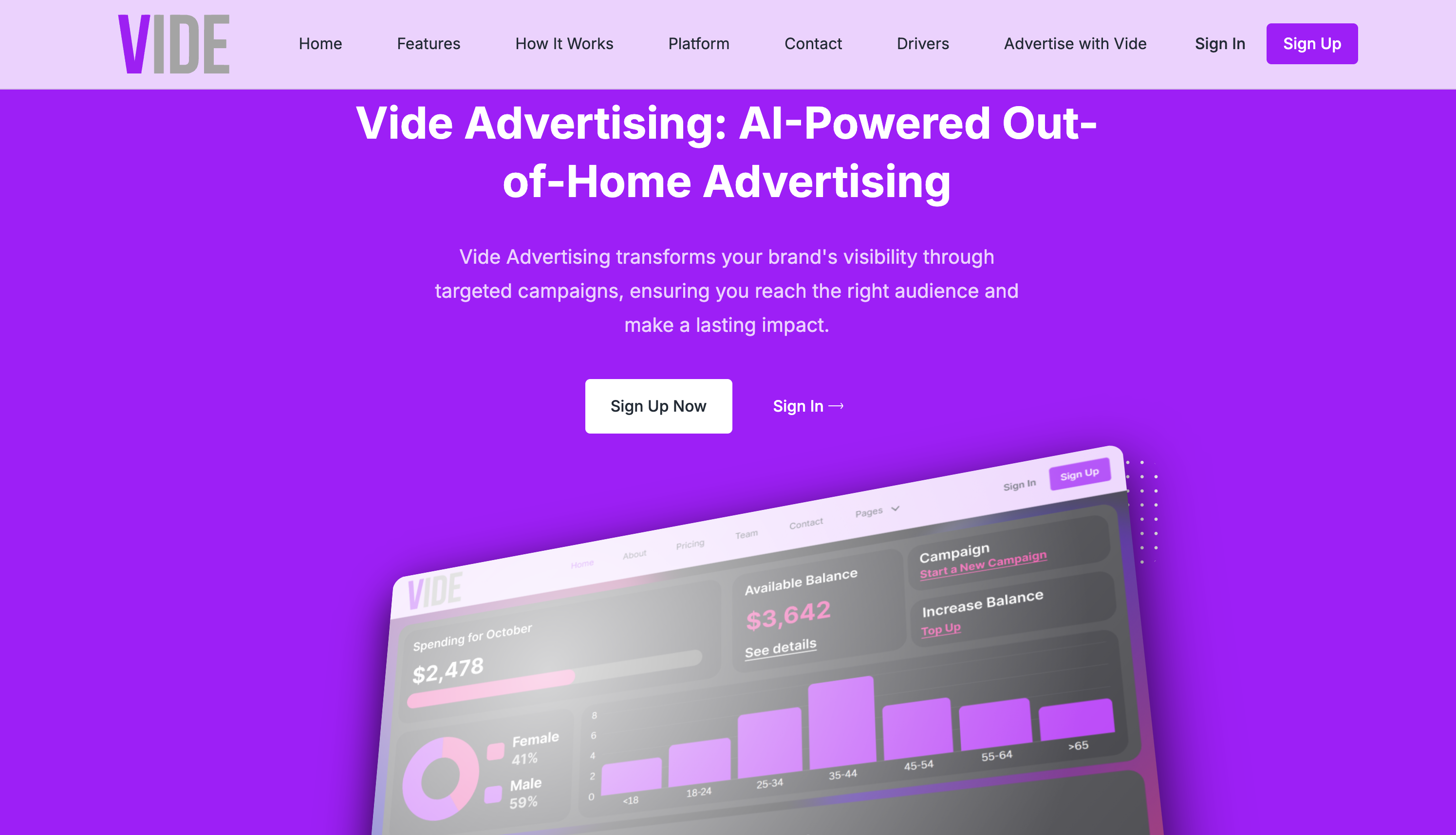Vide Advertising - Creative Agency homepage screenshot